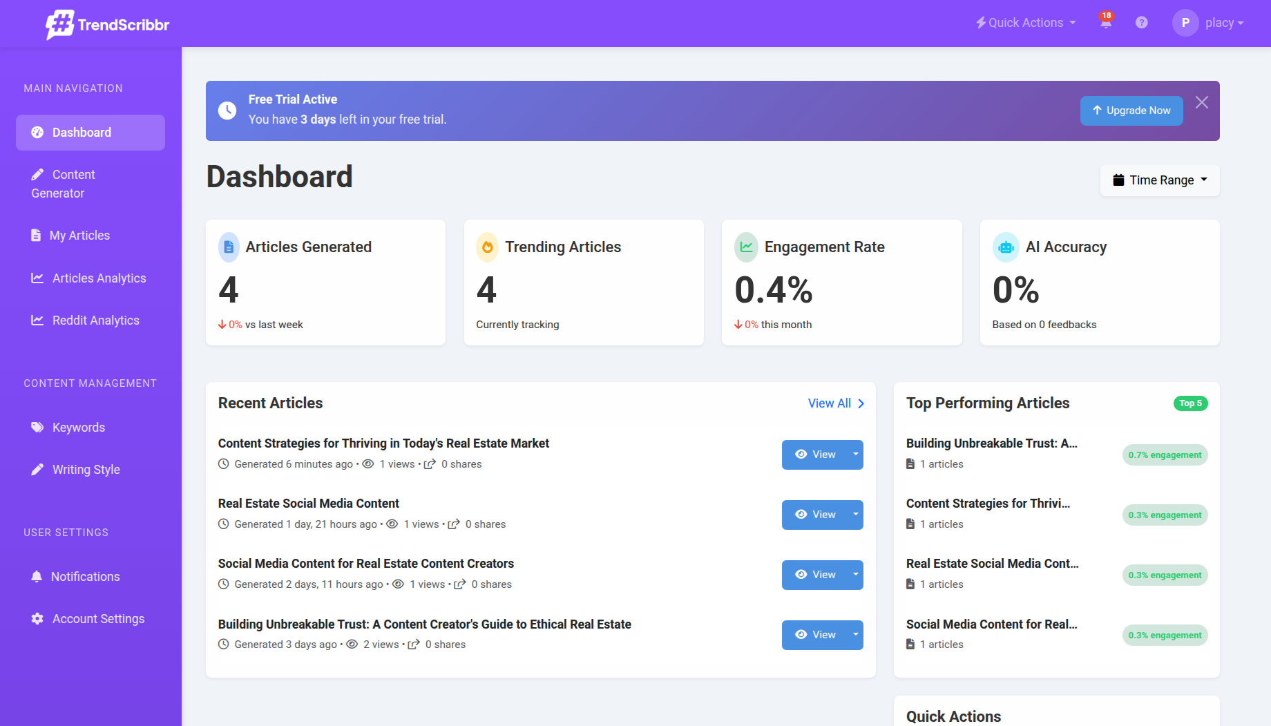 Product Dashboard Screenshot